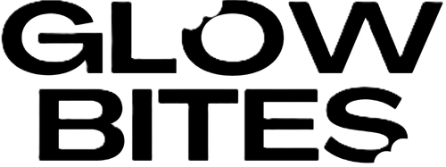 Black 'GLOW BITES' text on a white background
